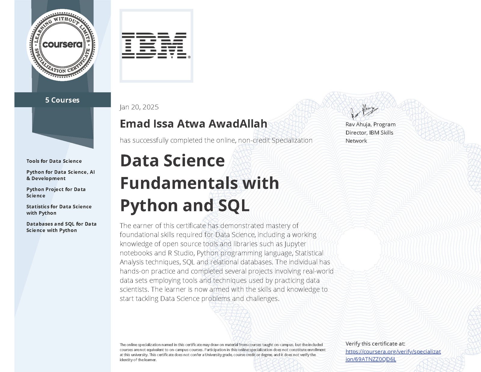 MOS Certificate